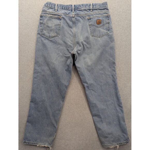 Carhartt Jeans Mens 42x32 Blue Relaxed Fit Flannel Lined Workwear Darkstone B172 - Picture 11 of 16